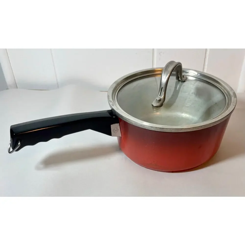 Vintage Club Cookware Poppy Red Aluminum 2 QT Saucepan with replacement lid